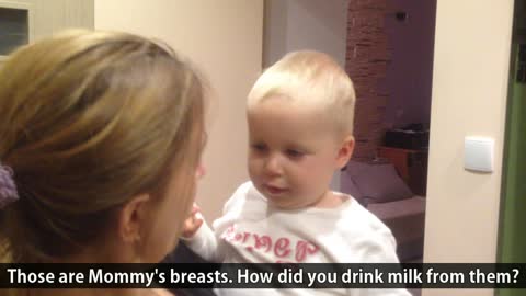 Baby demonstrates how she drank Mommy's breast milk