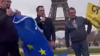 French Farmers rip up EU flag. Demand the EU be dissolved 2 4 2024