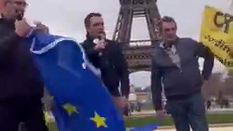 French Farmers rip up EU flag. Demand the EU be dissolved 2 4 2024
