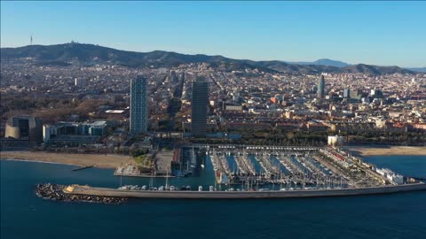 aerial view of the olympic harbour in barcelona spain sunny day leisure boats