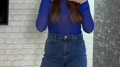 Trying on a blue transparent shirt