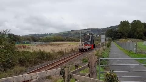 Engineering train passes on the Vale of Rheidol Railway