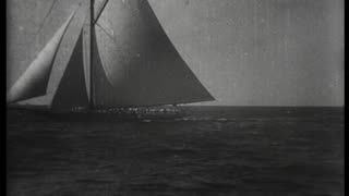 Columbia" & "Shamrock II" Turning The Outer Stake Boat (1901 Original Black & White Film)