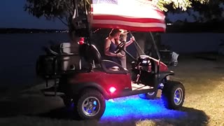 Golf cart flying the US Flag