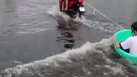 Tsunami surfing on the street