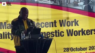 Ramaphosa addressing domestic workers at Cosatu Woman's event