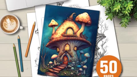 50 Magical Mushroom Houses Coloring Pages With Commercial Rights