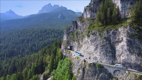 tunnel through a mountain in the dolomites in italy
