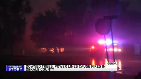 Storms spark fire from downed power line in DeKalb County, trees uprooted in SW Cook County