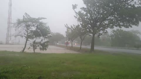 Strong winds and rain in the northern coast of West Java, Indonesia