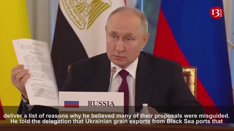 Putin shows African leaders what he says is draft peace agreement with Ukraine