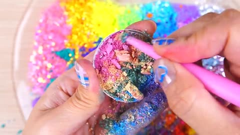 #ASMR Slime Coloring with makeup! Mixing Rainbow makeup into slime #satisfying #lipstickslime #슬라임