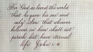 Flexible Fountain pen cursive writing Bible verse John 3:16