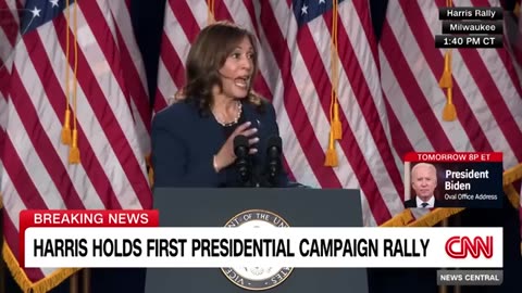 Harris slams Trump at her first presidential rally