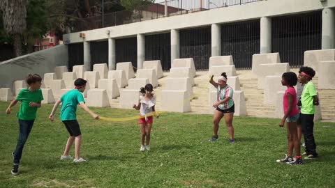 Children playing with rope