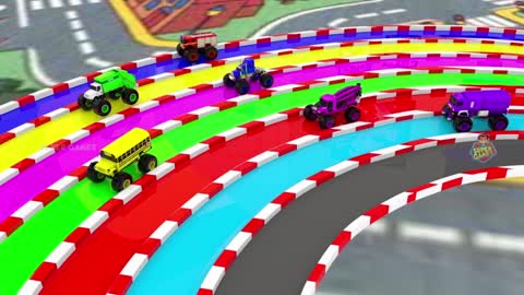 Mini Sports Cars & Street Vehicles on Round Tracks Sliders Lift Parking Vehicles 3D Animated Videos