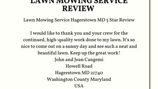 Lawn Mowing Service 5 Star Review Video Hagerstown MD