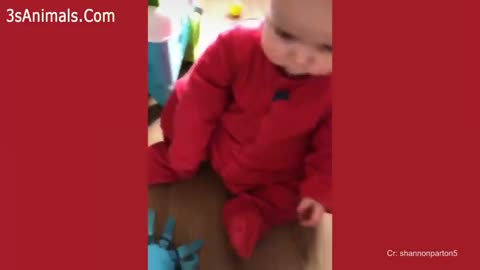 Funny baby at home enjoying all family members