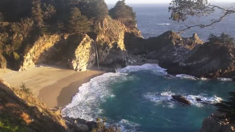 ♥♥ Relaxing 3 Hour Video of a Waterfall on an Ocean Beach at Sunset