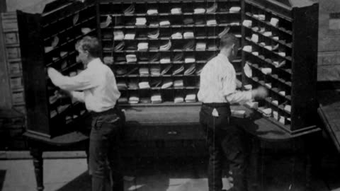 Clerks Tying Up For Bags, United States Post Office (1903 Original Black & White Film)