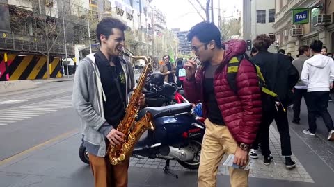 Amazing Saxophone Street Musician Collaboration