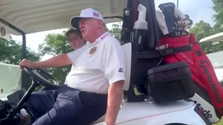 Trump in a Golf Cart Trash Talks Biden and Harris After the Debate