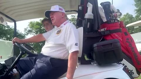 Trump in a Golf Cart Trash Talks Biden and Harris After the Debate