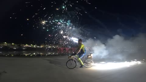 Bike Rigged with Fireworks to Celebrate New Year