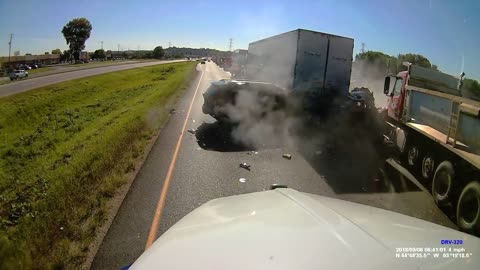 Dump Truck Plows Into Three Cars