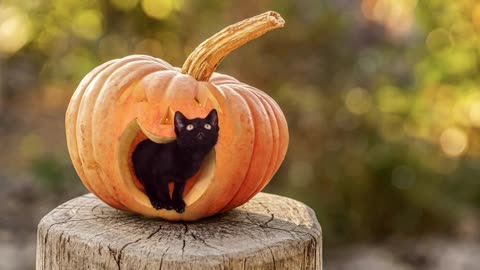 adorable cat in a pumpkin