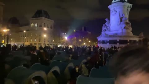 Refugees set up their camp on the Place de la République in Paris, France