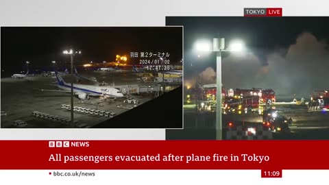 Japan Airlines jet in flames after crash with earthquake relief plane at Tokyo airport - BBC News