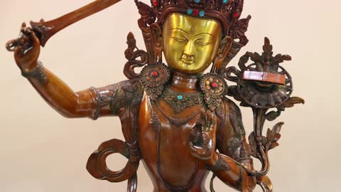 39" Large Size Manjushri - Bodhisattva of Transcendent Wisdom (Tibetan Buddhist Deity)- Chola Brass