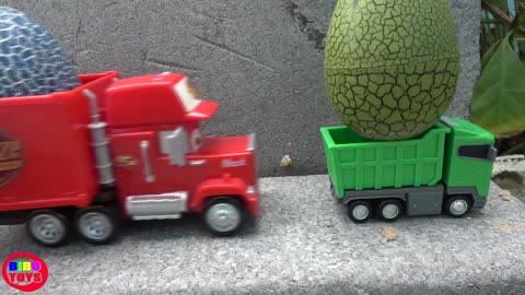 Disney Pixar Cars Mack Truck & Helicopter Tayo toy stealing Dinosaur eggs toys play