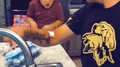 Bicep Curl Breaks Egg All Over Son's Face