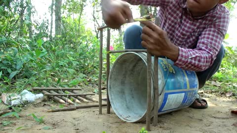 Tiger Trap Made Of Plastic Container And Wood - Traditional Tiger Trap Work 100%