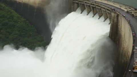 Full spill Victoria Reservoir in Sri Lanka