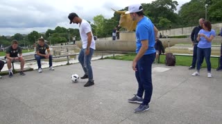 Rio Ferdinand takes on freestyler Sean Garnier in nutmeg challenge