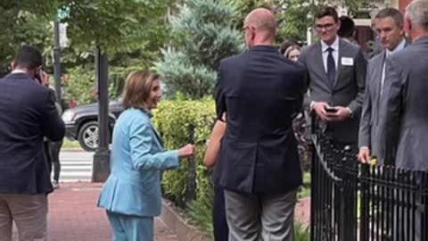 Nancy Pelosi today on 6th street & east cap in DC with no mask