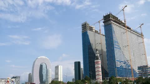 Modern skyscrapers under construction time lapse