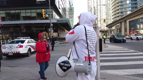 Servanthoods educating the public at Scotiabank Arena vaccination clinic, December 12, 2021