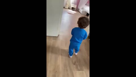 Little boy discovers hidden chocolate, runs away with it