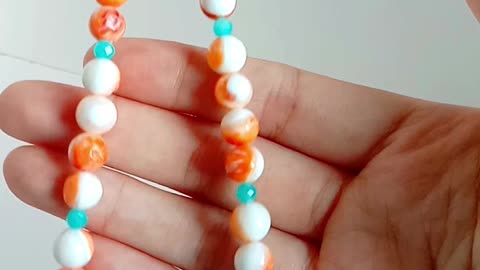Natural turquoise orange spiny oyster smooth beads faceted Amazonite beads necklace