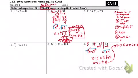 Solving quadratics using square roots part 3