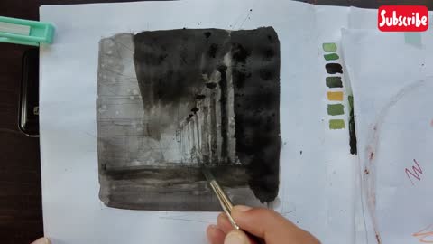 Teach you how to paint a lonely and silent subway station with watercolor 7