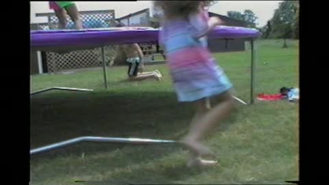 Clumsy Dad Falls Off Trampoline