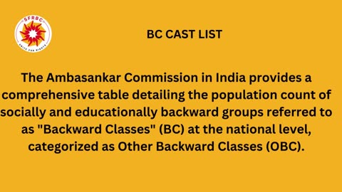BC Caste population as per Ambasankar Commission in India
