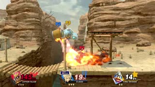 Captain Falcon vs Cloud vs King DeDeDe on Gerudo Valley (Super Smash Bros Ultimate)