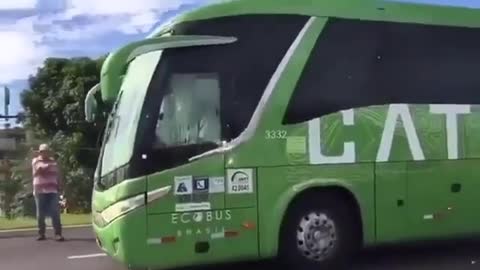 The moment the Brazilian players bus arrived in their country