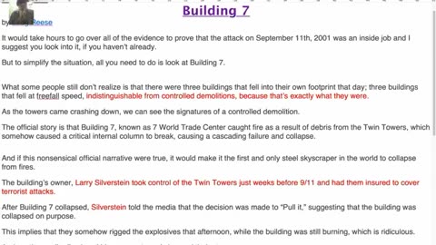 911 BUILDING 7 REESE REPORT. NEVER SAYS THE TRUE CRIMINALS BEHIND 9/11...THE PROOF IS HERE!!!